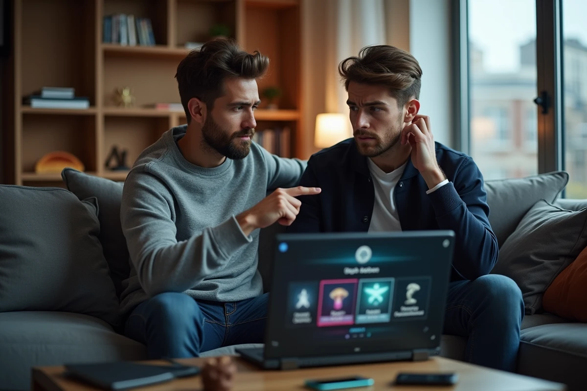 Deux joueurs de League of Legends discutant des erreurs commises en solo queue devant un écran de sélection de champion