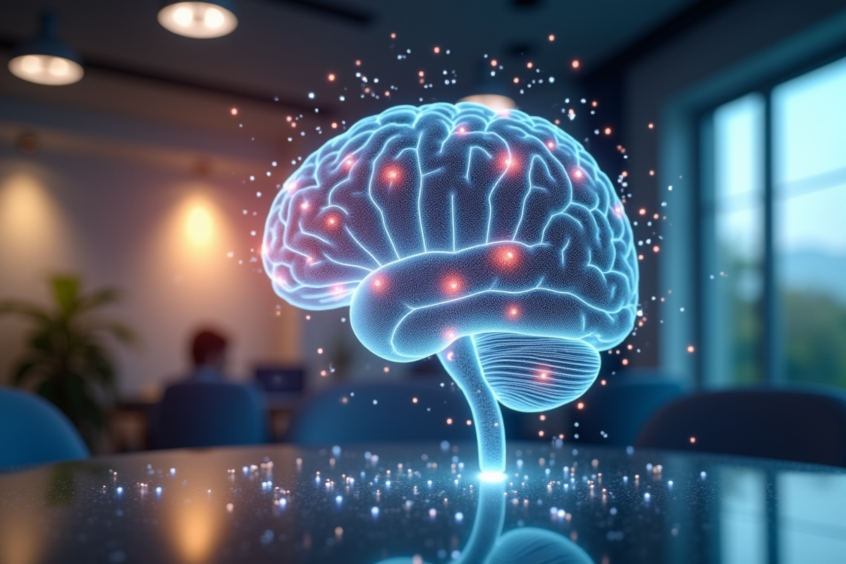 Modèle de cerveau avec lumières colorées symbolisant l aura