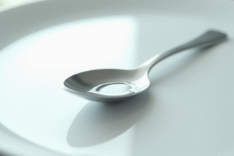 Cuillère en inox remplie d'eau vue de dessus pour article sur cuisine