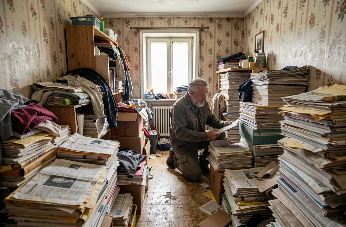 Spécialiste Diogène France intervenant dans une maison encombrée pour un débarras de succession en milieu rural