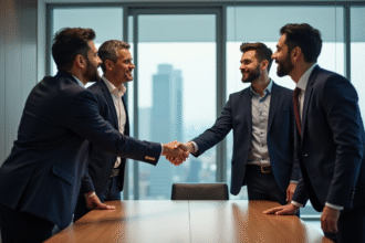 Groupe de professionnels en réunion d'affaires en milieu moderne