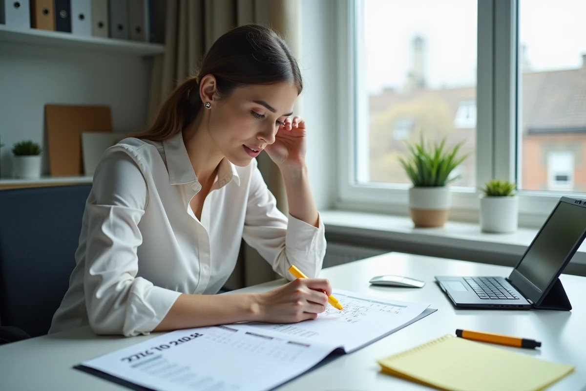 Femme marquant des semaines sur un calendrier au bureau