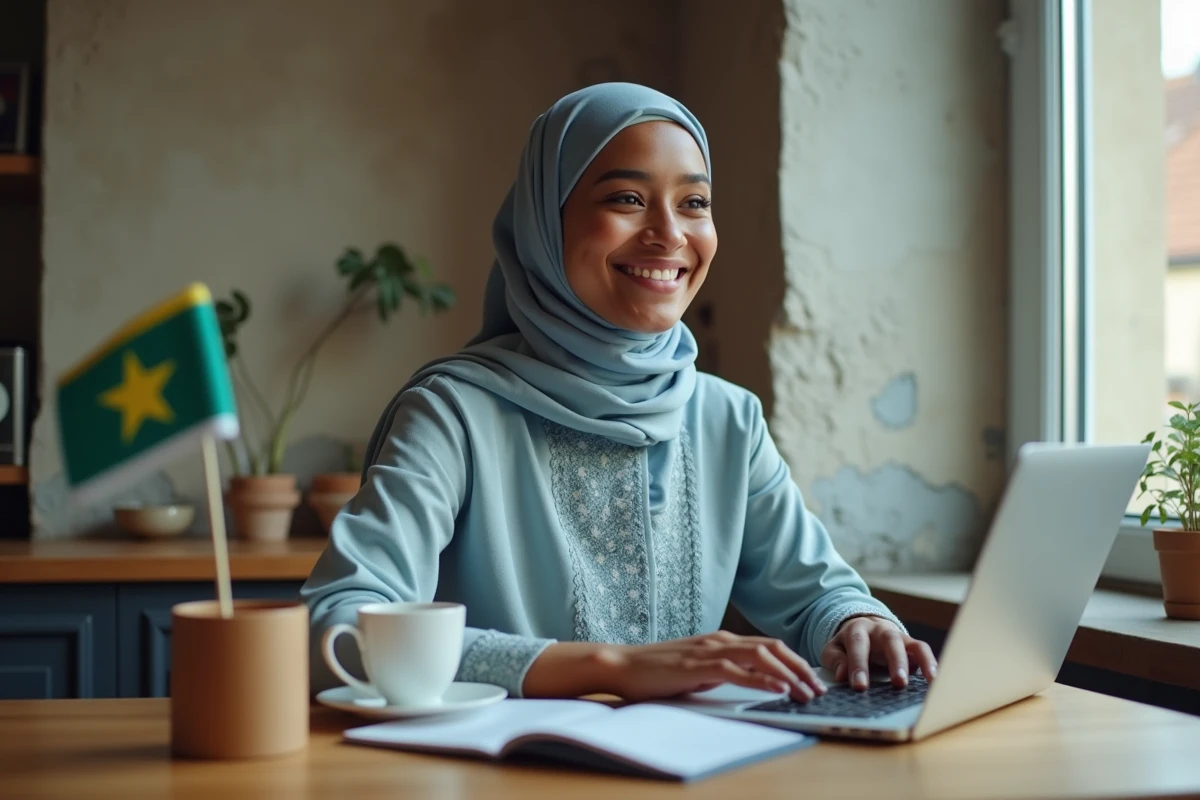 Jeune femme comorienne souriante dans une cuisine parisienne