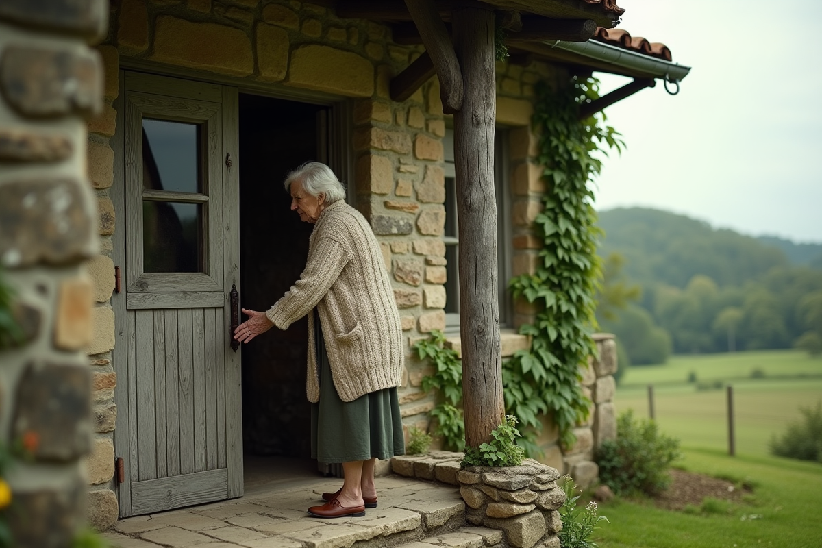 Femme âgée ouvrant la porte d