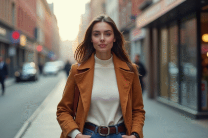 Jeune femme mode marchant dans la ville en journée