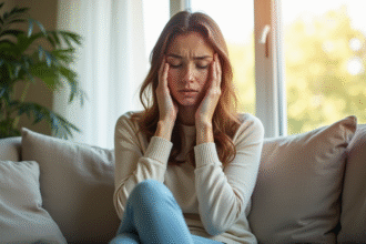Jeune femme se relaxant dans un salon lumineux