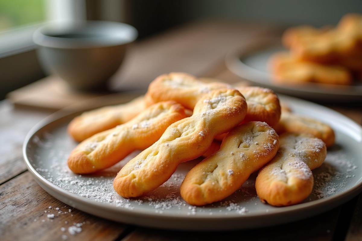 Assiette de biscuits ladyfinger sur table en bois rustique