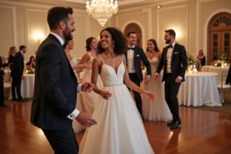 Jeunes adultes dansants lors d'un mariage festif