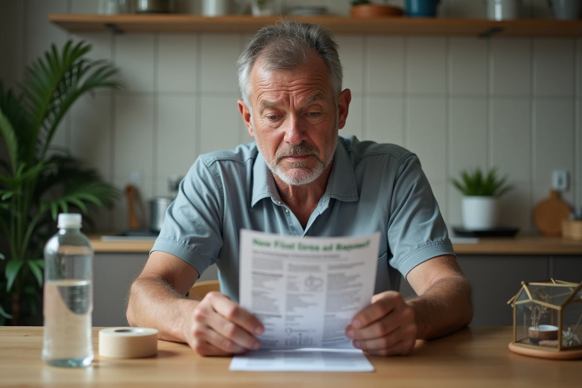 Homme lisant une notice de premiers secours à la maison