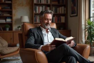 Homme méditerranéen en costume dans un salon élégant