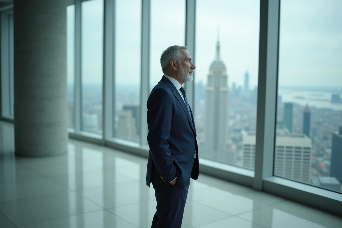 Homme regardant la ville depuis une fenêtre
