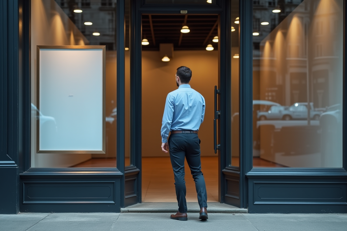 Jeune entrepreneur devant un local commercial vacant