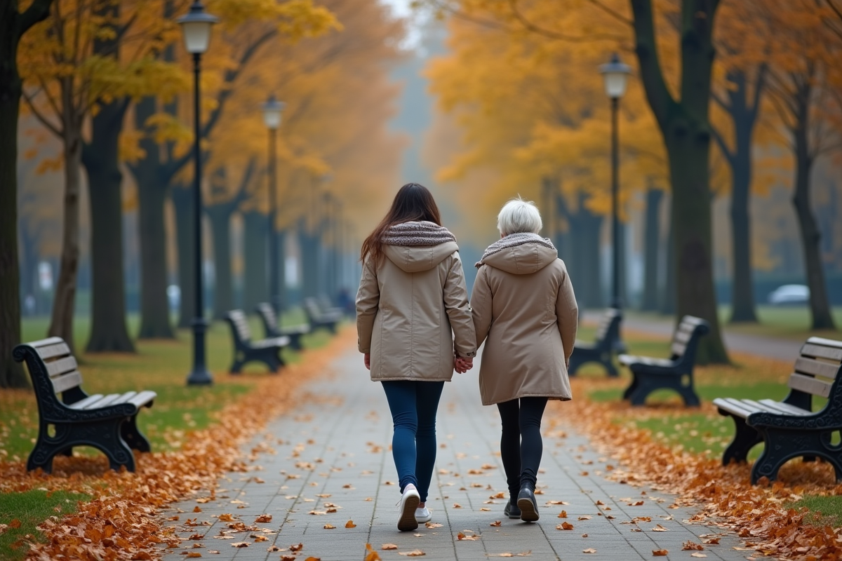 Jeune femme marchant dans un parc d