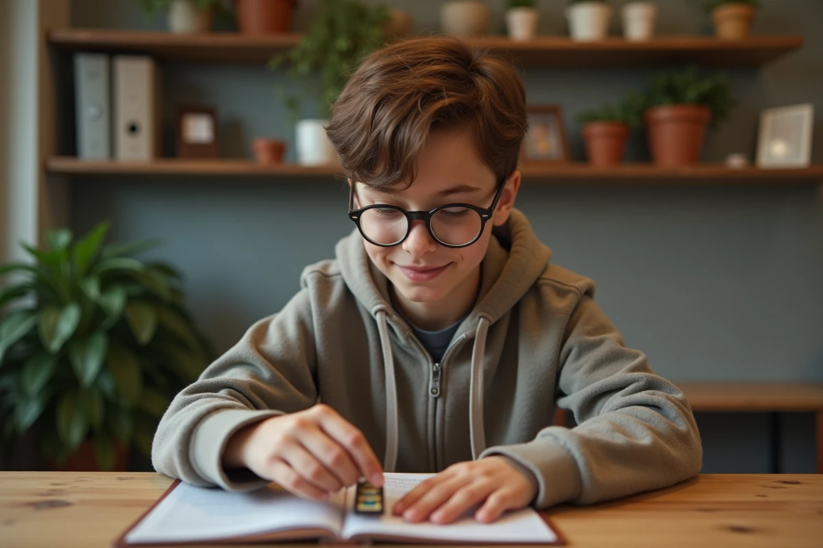 Jeune garçon plaçant un jeton Pokémon dans une pochette