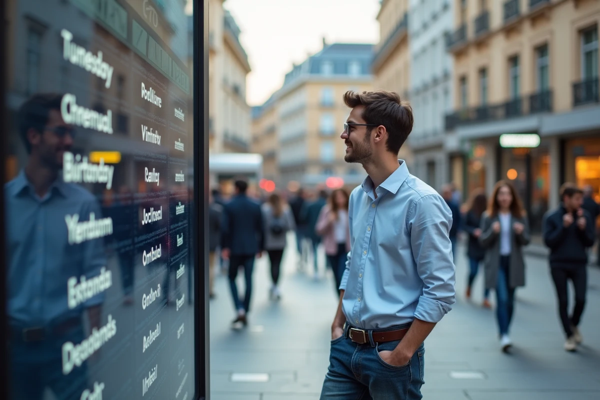 Jeune homme regardant un panneau d