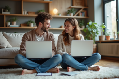 Jeunes adultes discutant dans un salon chaleureux