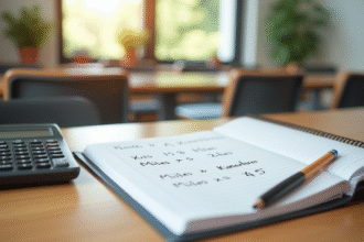 Bureau moderne en classe avec cahier de math conversion miles km