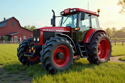 Tracteur d'occasion bien entretenu dans la ferme ensoleillee